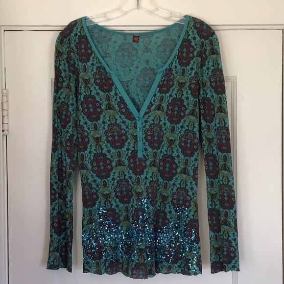 Language Los Angeles Anthropologie Cotton Sequin Top - Picture 1 of 4
